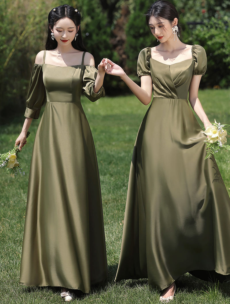 Simple Green Satin Bridesmaid Dress Cocktail Prom Evening Gowns05