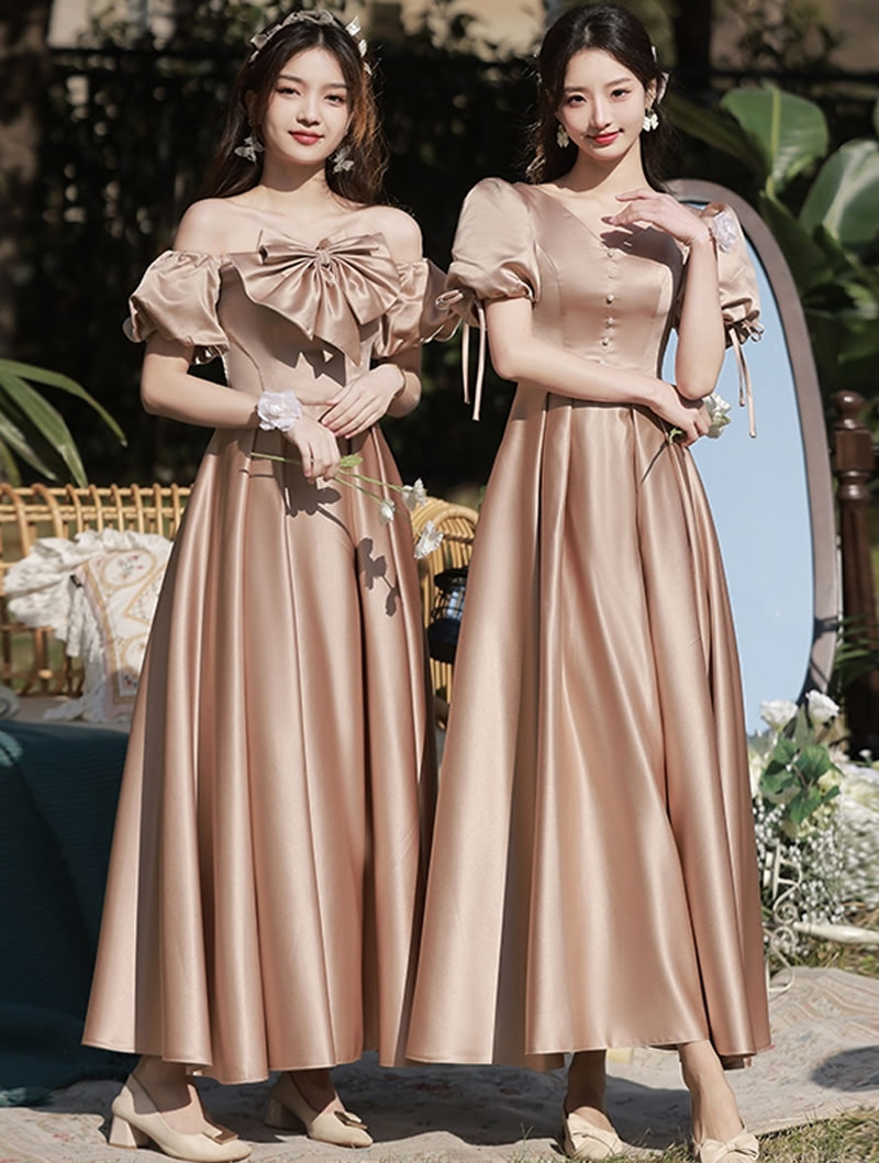 Simple Sweet Maid Of Honor Satin Dress Beautiful Formal Long Gown 