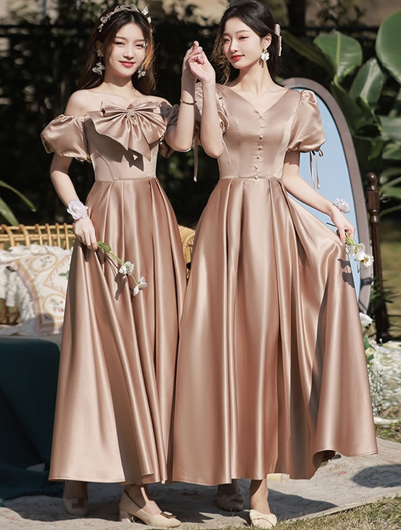 Simple Sweet Maid of Honor Satin Dress Beautiful Formal Long Gown01