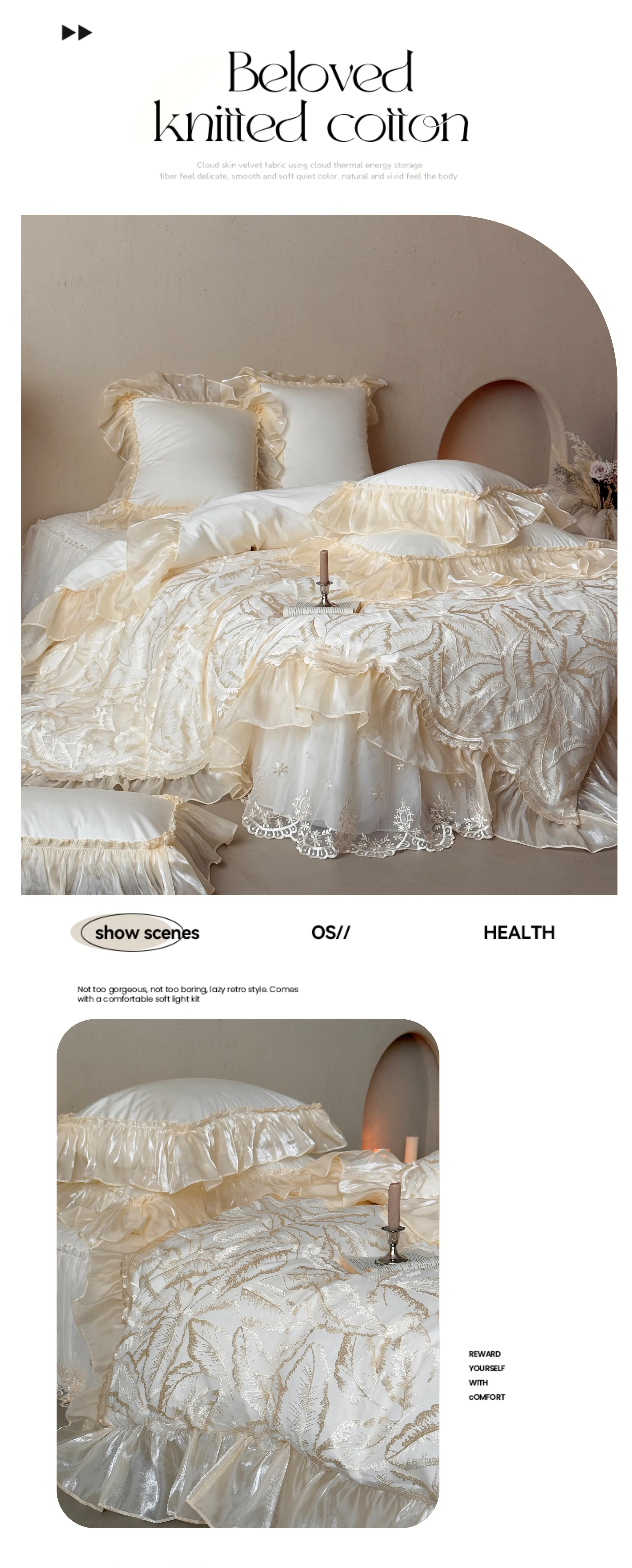 Soft-100S-Egyptian-Cotton-Leaf-Jacquard-Pleated-Ruffle-Duvet-Cover-Set19