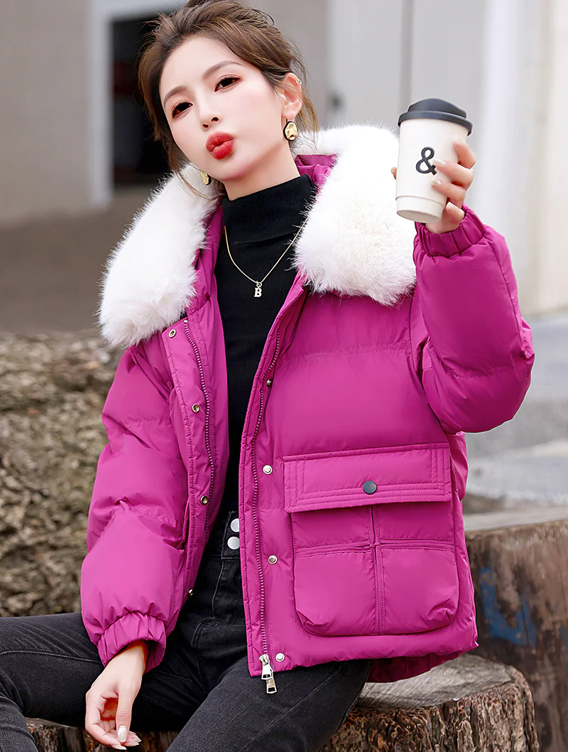 Fashion Solid Color Fur Collar Warm Winter Coat Parka with Pockets02