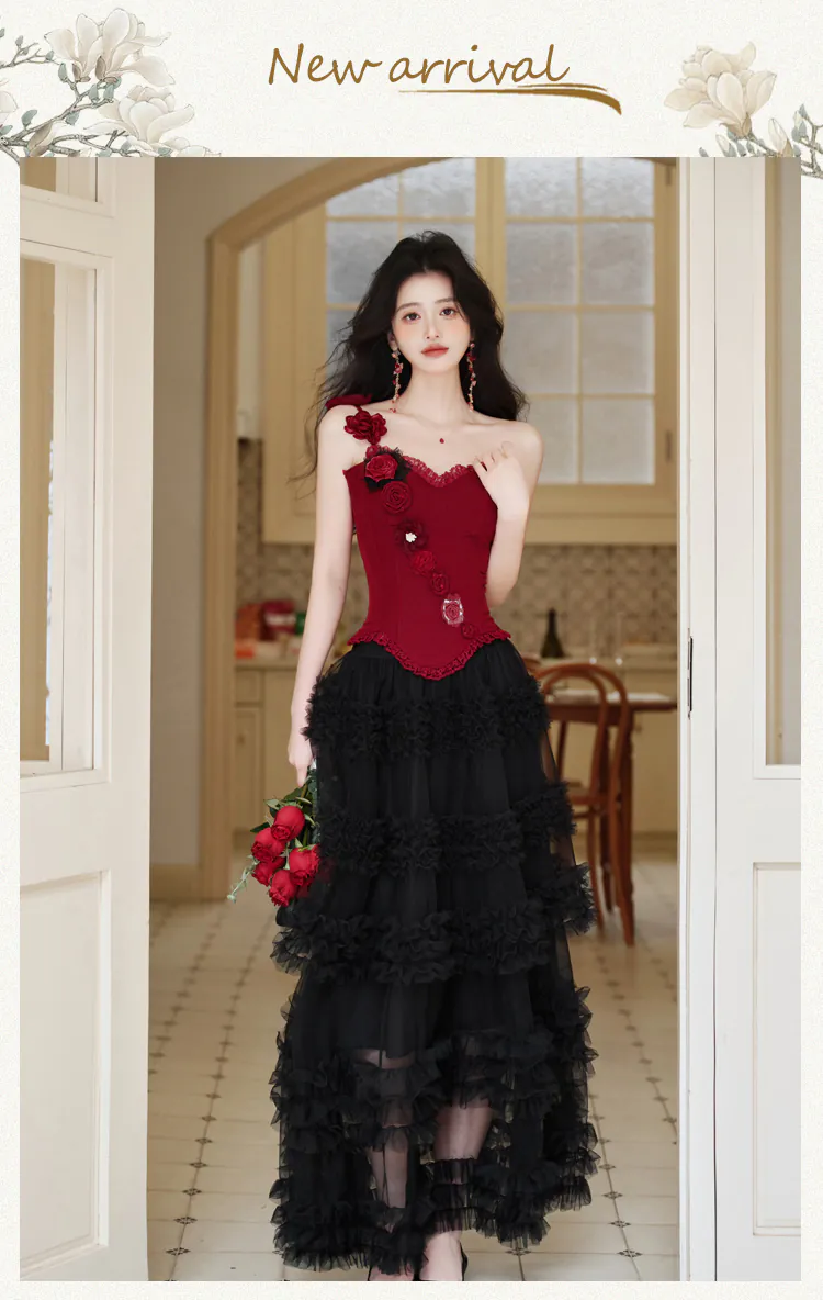 Gothic-3D-Rose-Floral-Corset-Cami-Top-with-Tiered-Ruffled-Tulle-Skirt-Set07