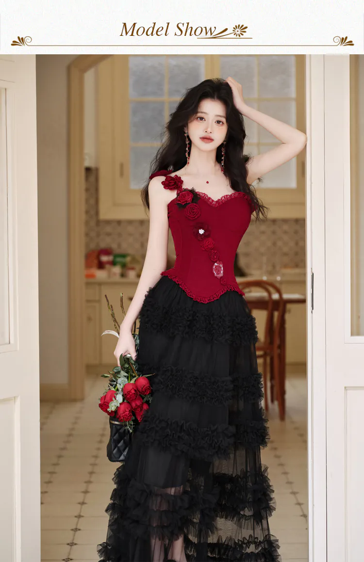 Gothic-3D-Rose-Floral-Corset-Cami-Top-with-Tiered-Ruffled-Tulle-Skirt-Set08
