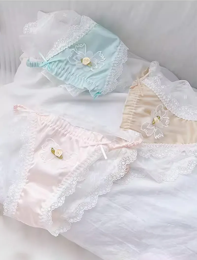 Ladies Sexy Sheer Tulle Satin Princess Underwear Panties with Flower05