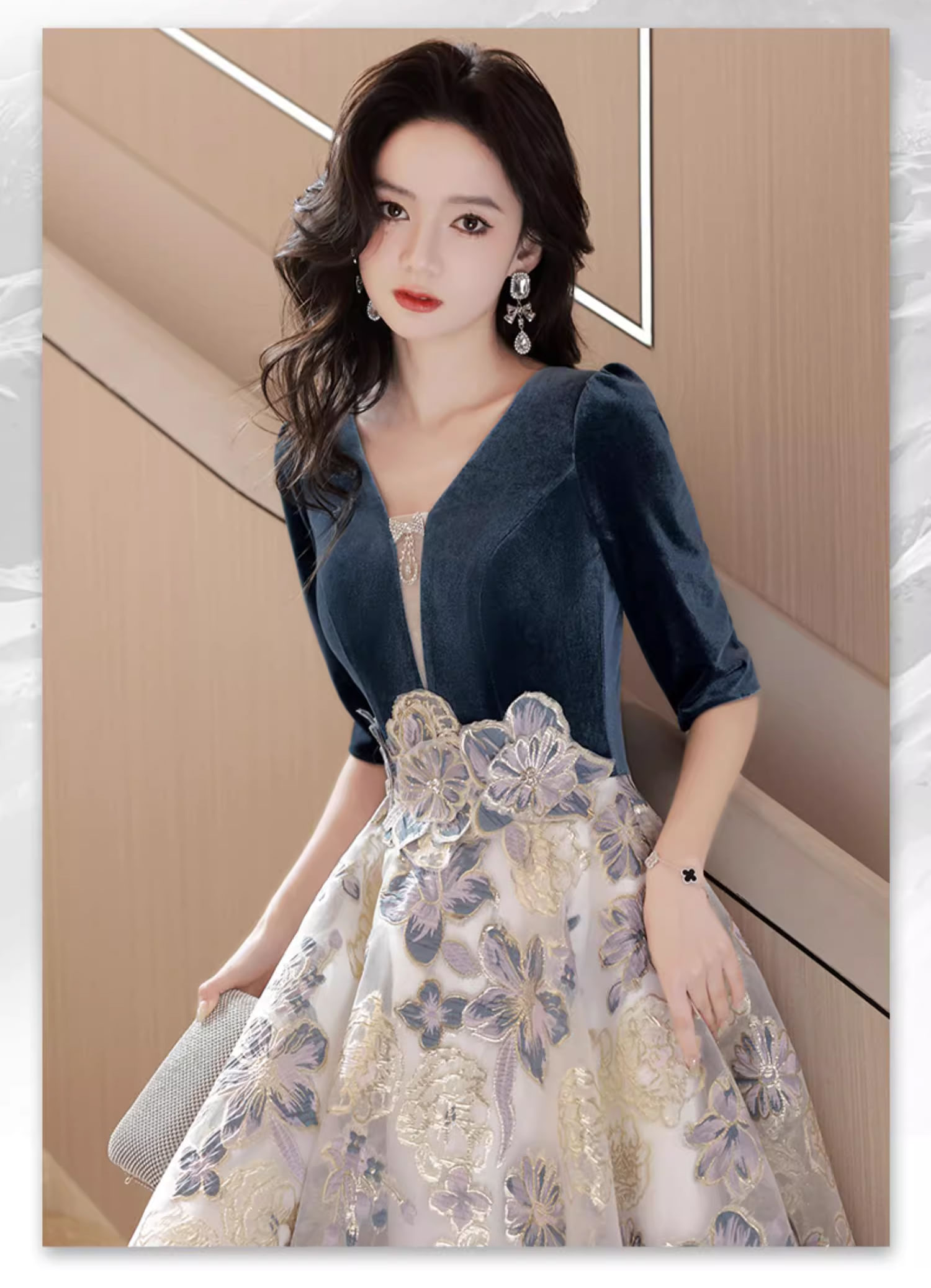 Luxury-V-neck-Dark-Blue-Evening-Dress-Velvet-Formal-Banquet-Gown06