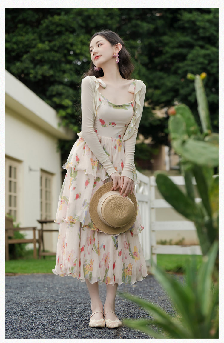 Sweet-Floral-Print-Layered-Chiffon-Slip-Dress-with-Long-Sleeve-Cardigan15