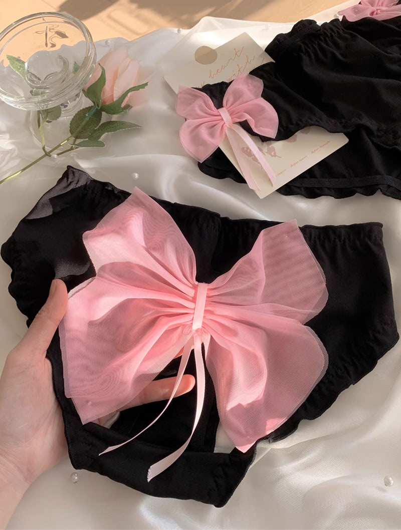 Sweet Lovely Girl's Black Underwear Soft Panty Briefs with Pink Bow01