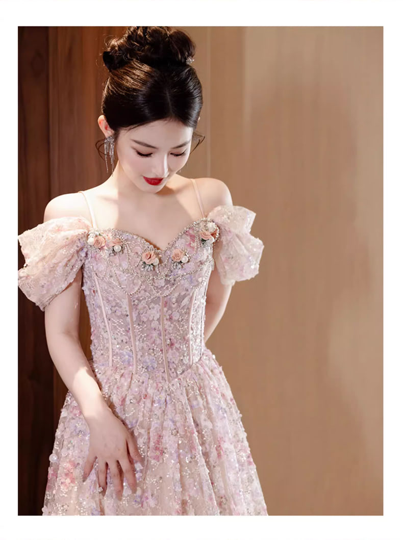 Sweet-Pink-3D-Floral-Tulle-Slip-Evening-Prom-Dress-Fairy-Princess-Ball-Gown11