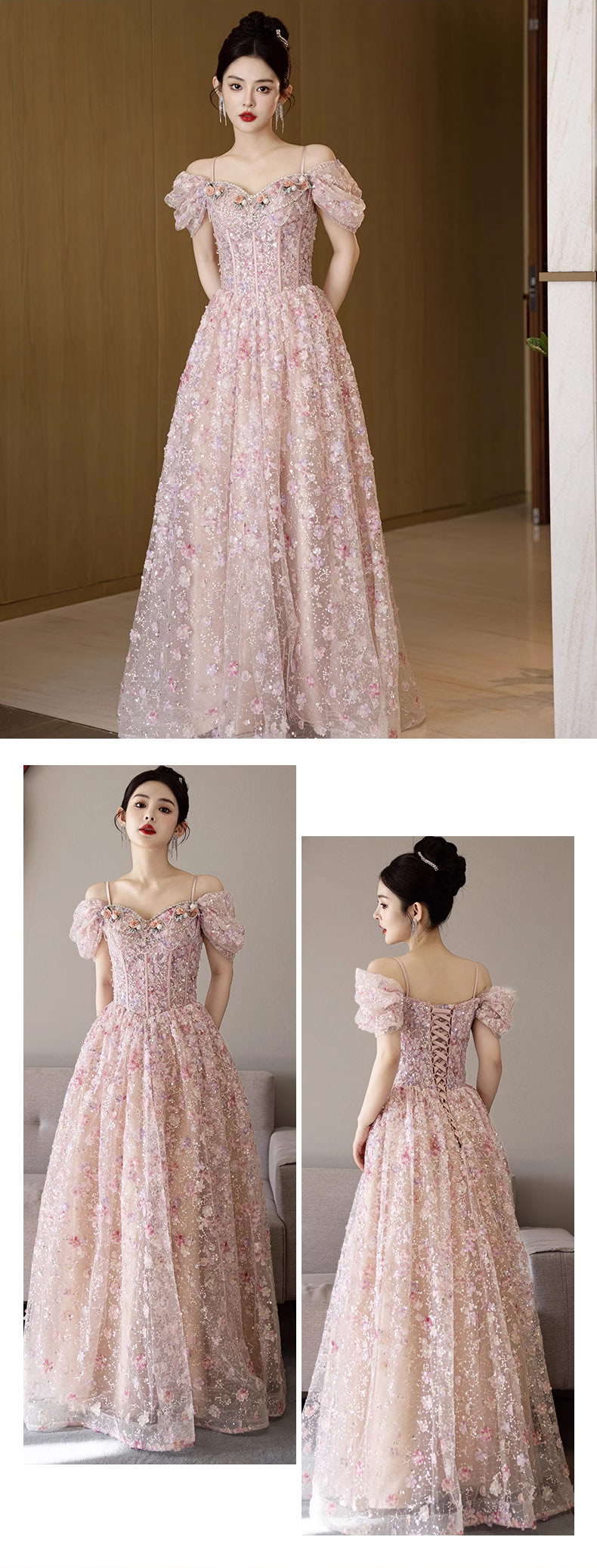 Sweet-Pink-3D-Floral-Tulle-Slip-Evening-Prom-Dress-Fairy-Princess-Ball-Gown13
