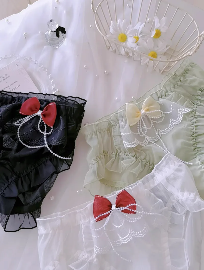 Sweet Princess Ruffle Tulle Bow Tie Underwear Ladies Cute Panties01