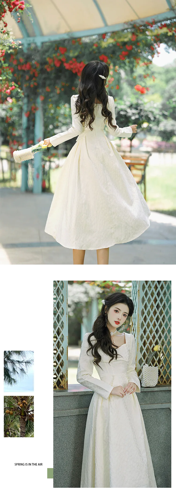 Sweet-White-Jacquard-Square-Neck-Long-Sleeve-Summer-Casual-Dress12