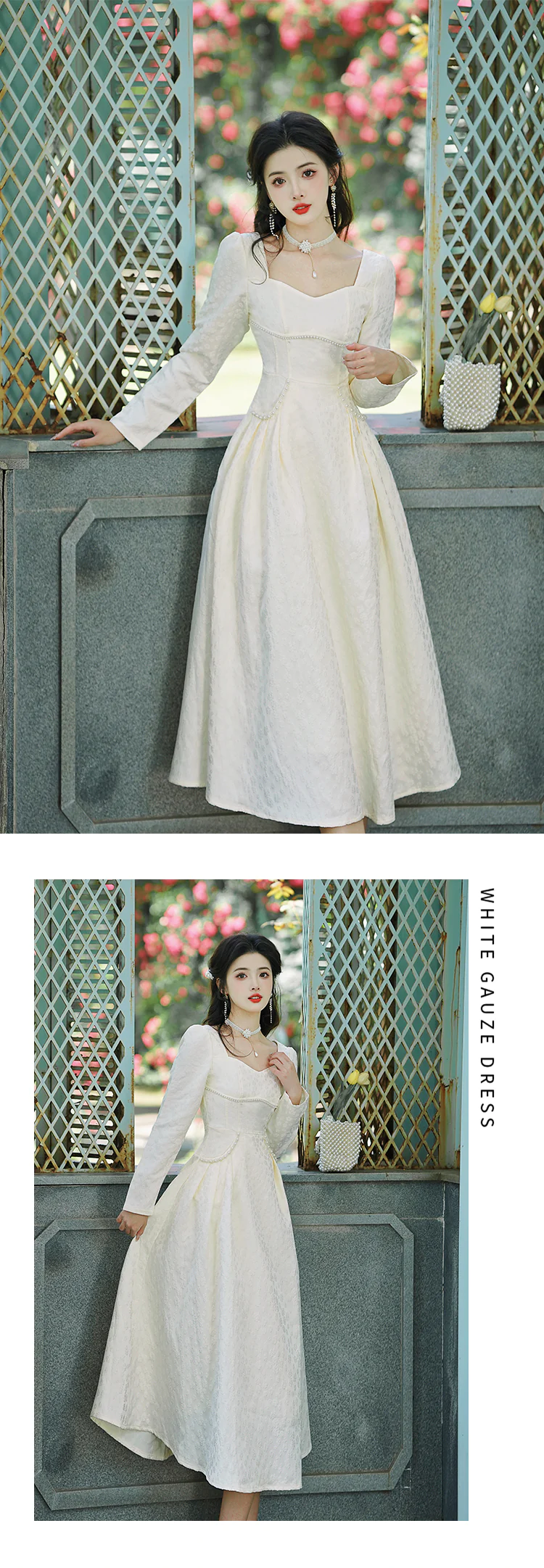 Sweet-White-Jacquard-Square-Neck-Long-Sleeve-Summer-Casual-Dress14