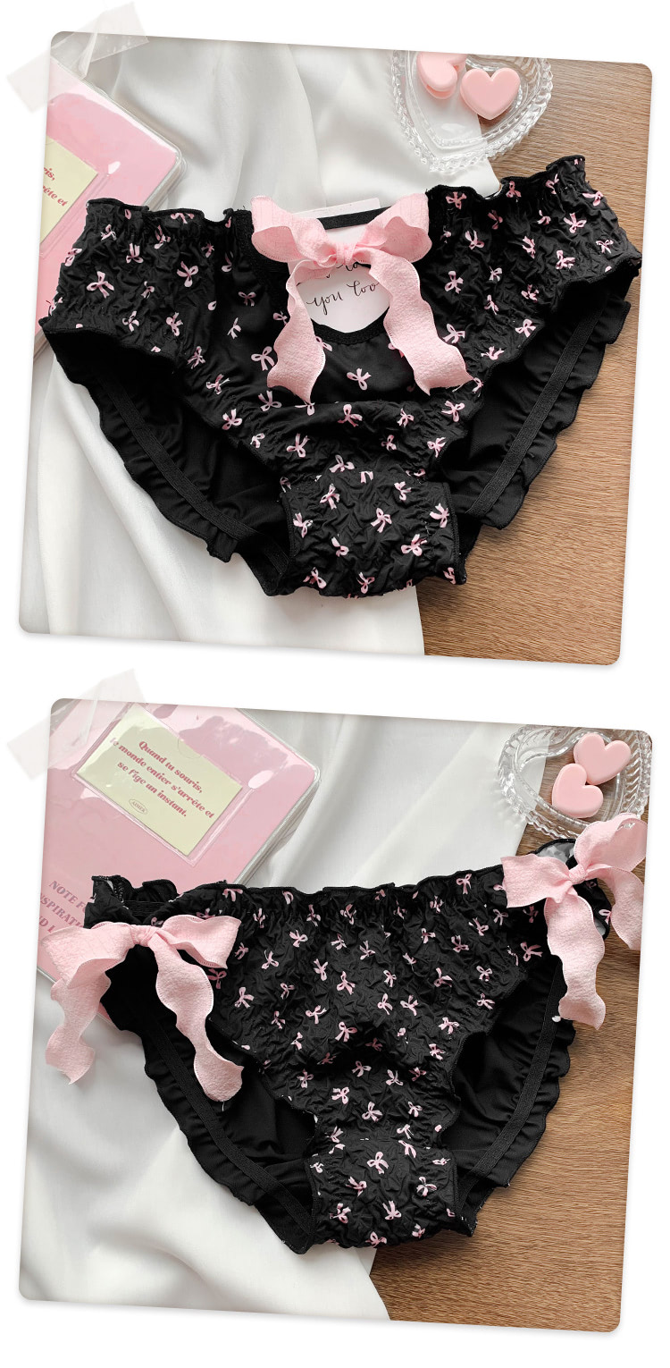 Sweet-and-Cute-Bow-Flower-Printed-Underwear-Mid-Rise-Black-Briefs12