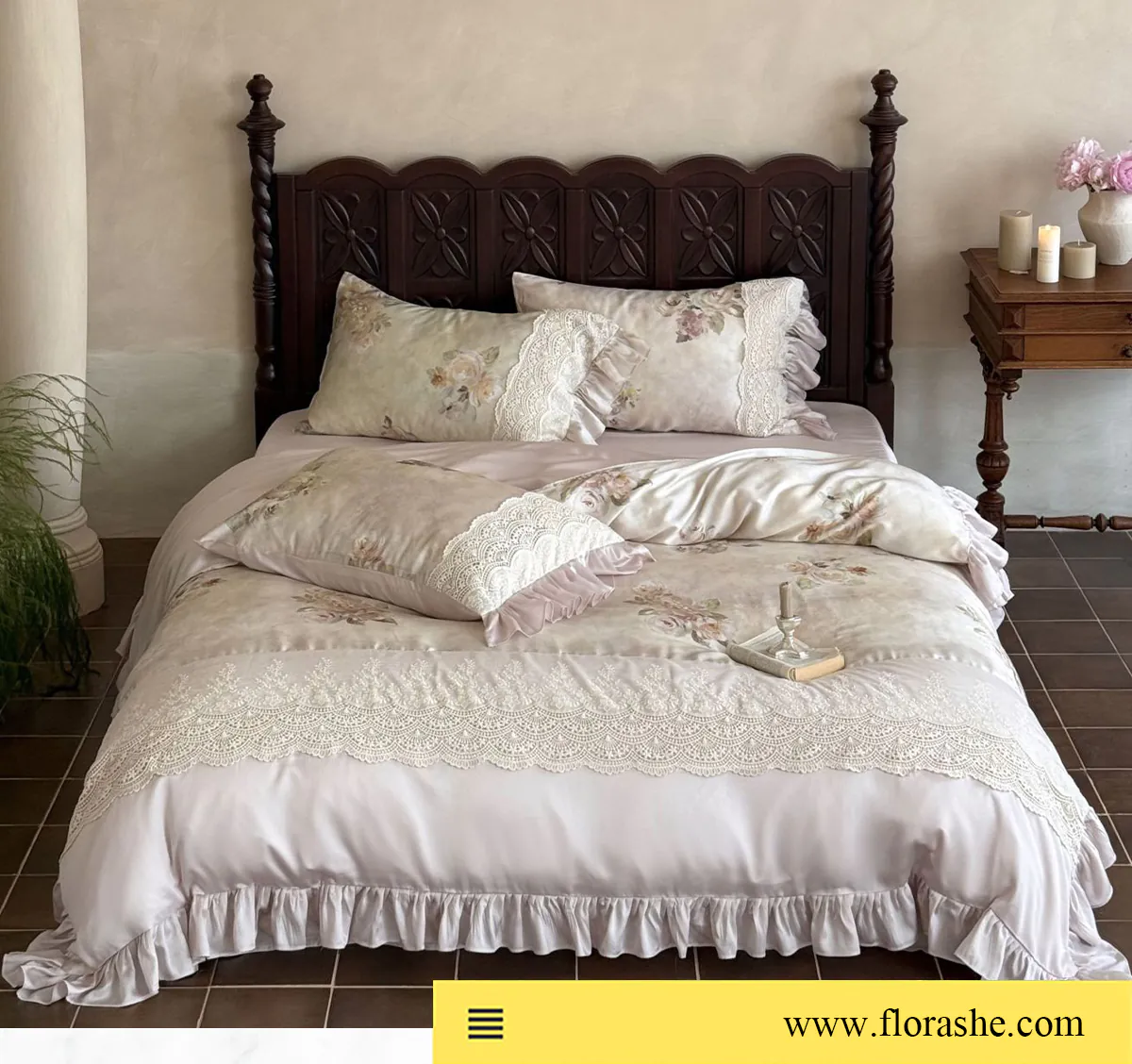100s-Brushed-Cotton-Lace-Trim-Floral-Print-Full-Queen-King-Bedding-Set09