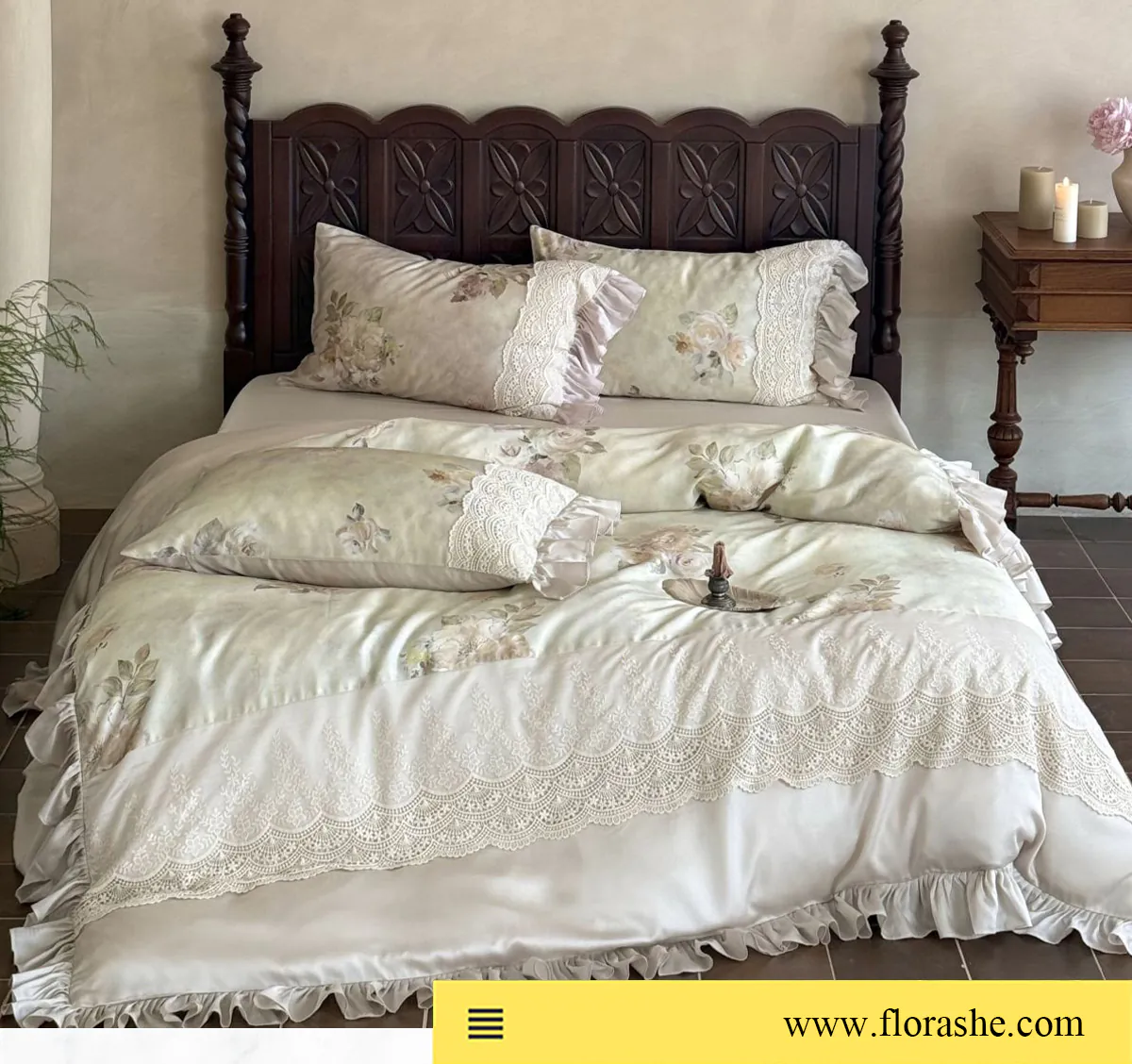 100s-Brushed-Cotton-Lace-Trim-Floral-Print-Full-Queen-King-Bedding-Set14