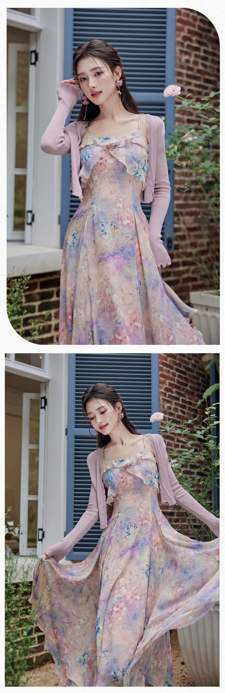 Aesthetic-Floral-Slip-Dress-with-Purple-Cardigan-Summer-Casual-Set12