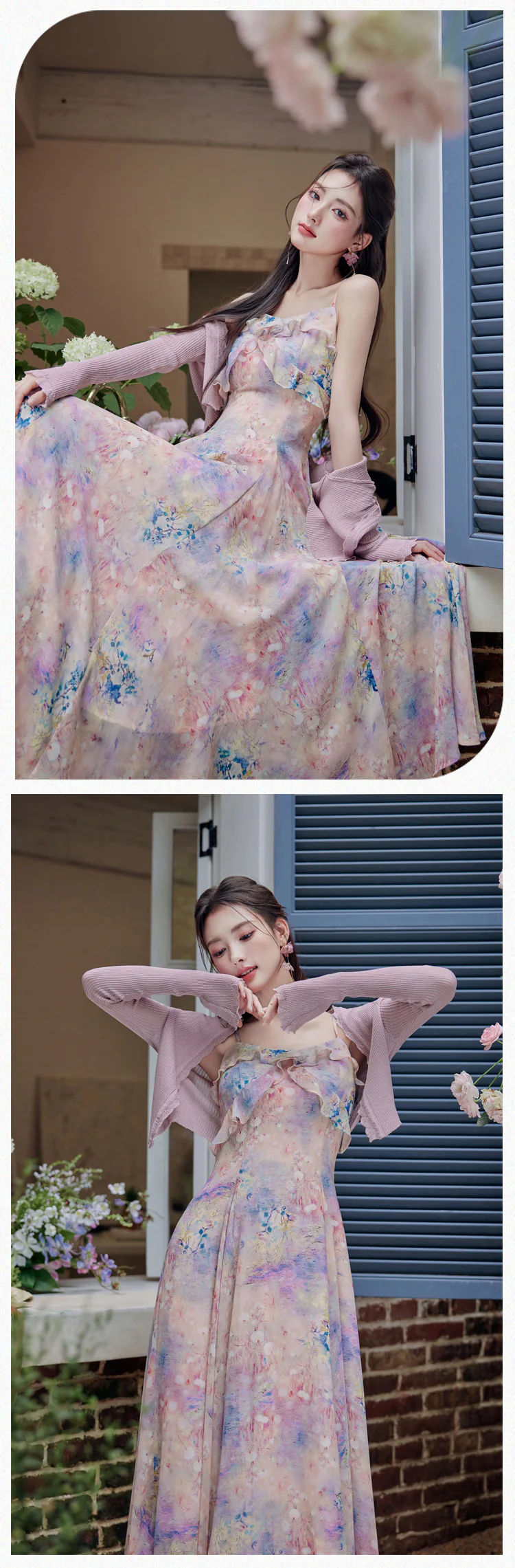 Aesthetic-Floral-Slip-Dress-with-Purple-Cardigan-Summer-Casual-Set13