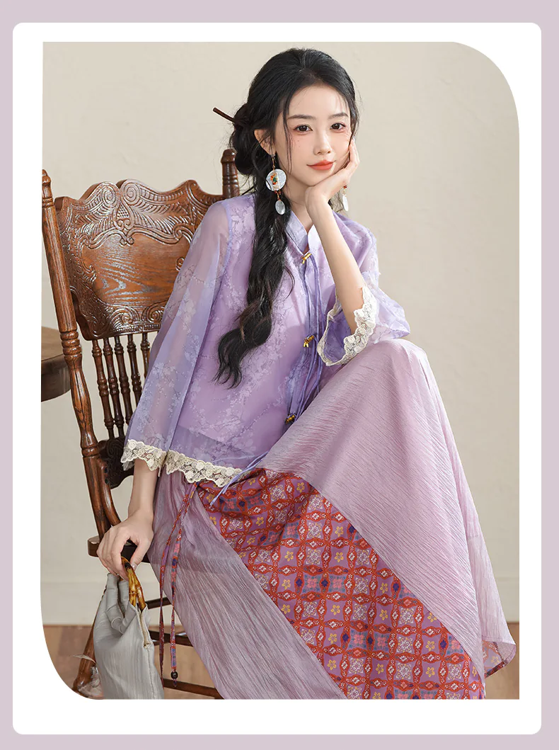 Aesthetic-Retro-Purple-Brocade-Ruffle-Sleeves-Top-with-Skirt-Casual-Suit09