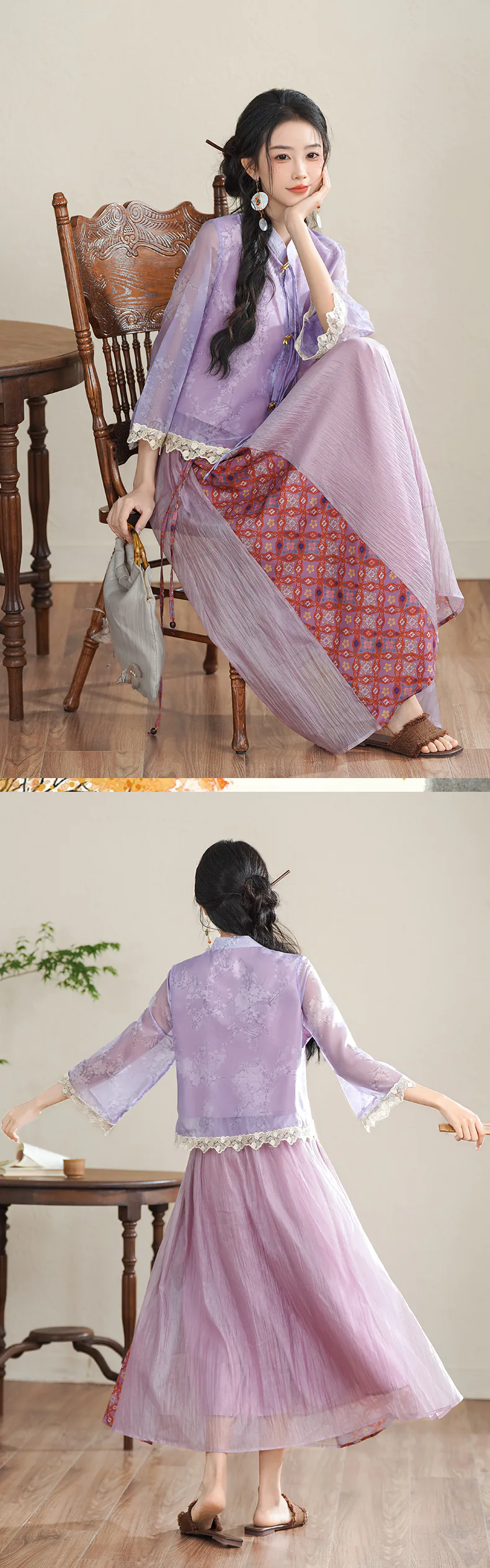 Aesthetic-Retro-Purple-Brocade-Ruffle-Sleeves-Top-with-Skirt-Casual-Suit18
