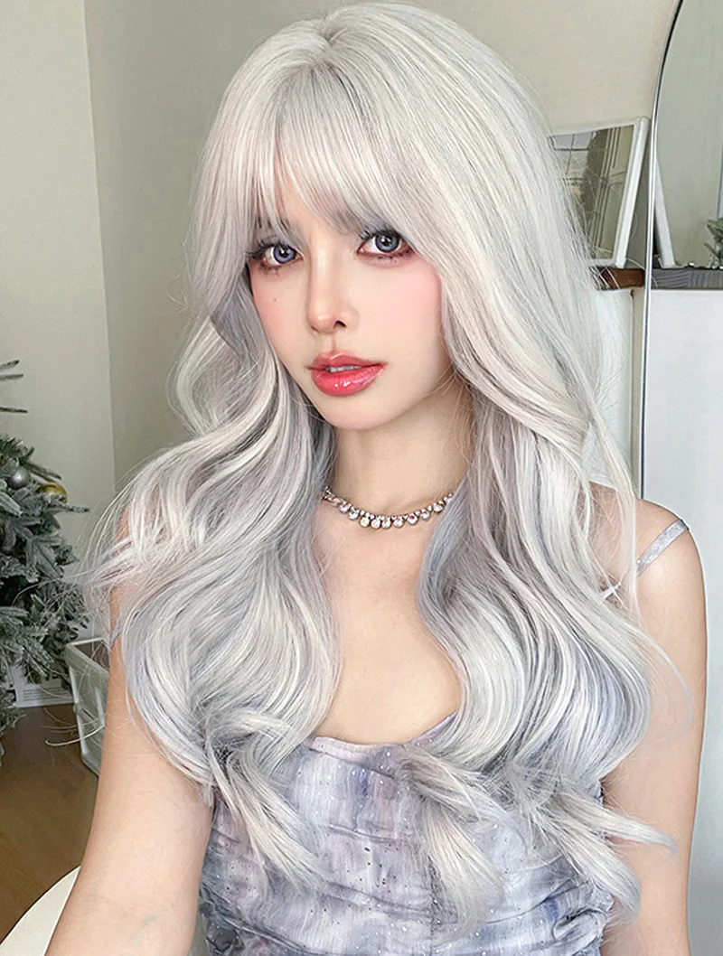 Classy Silver Synthetic Party Cosplay Halloween Costume Long Wavy Wig01