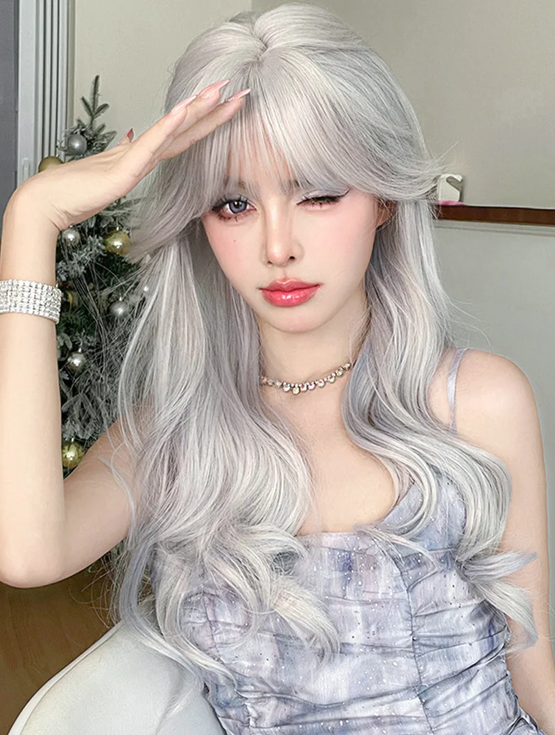 Classy Silver Synthetic Party Cosplay Halloween Costume Long Wavy Wig02