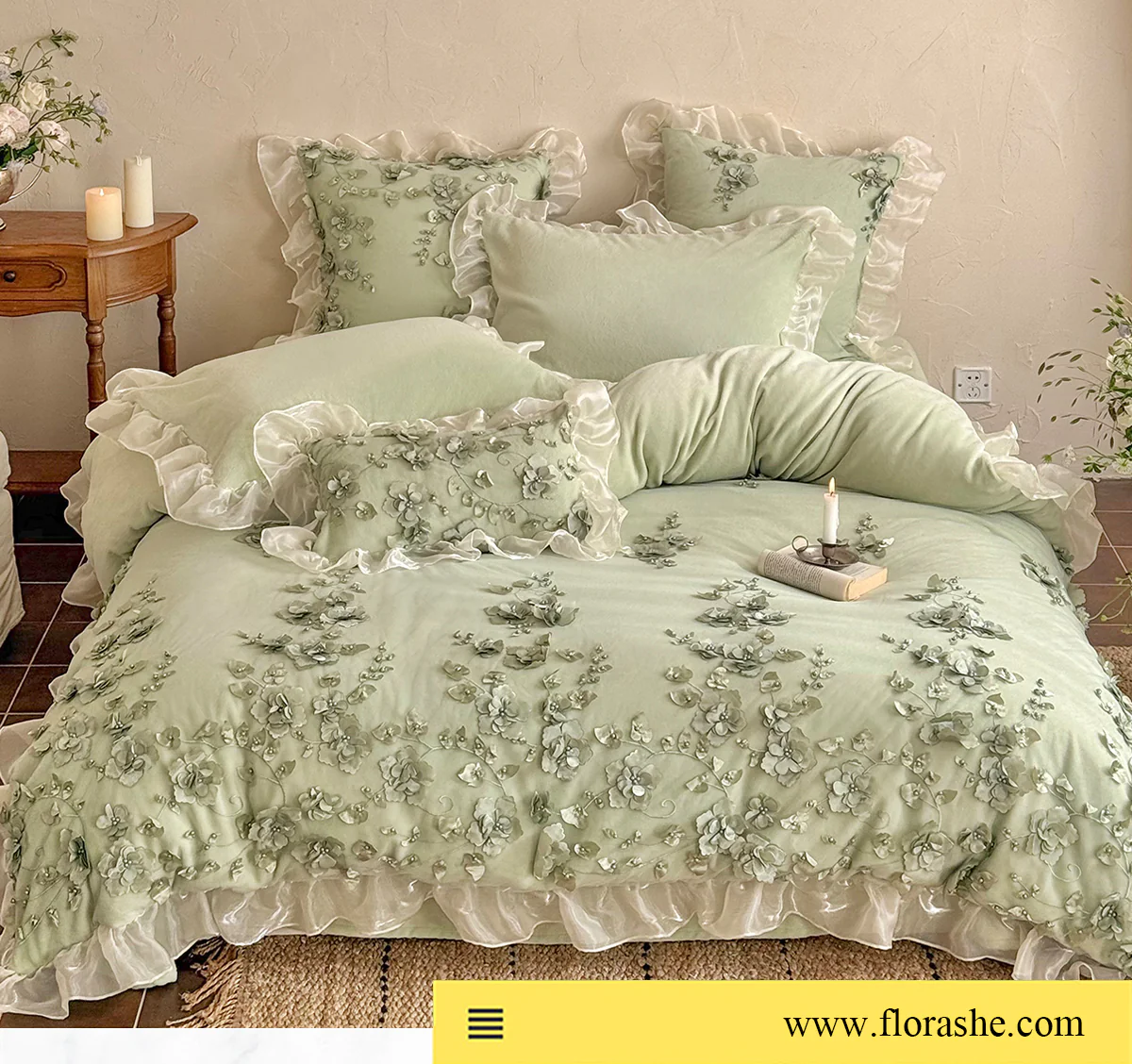 Cottage-3D-Floral-Embroidery-Ruffle-Edge-Soft-Bedding-4-Pcs-Set11