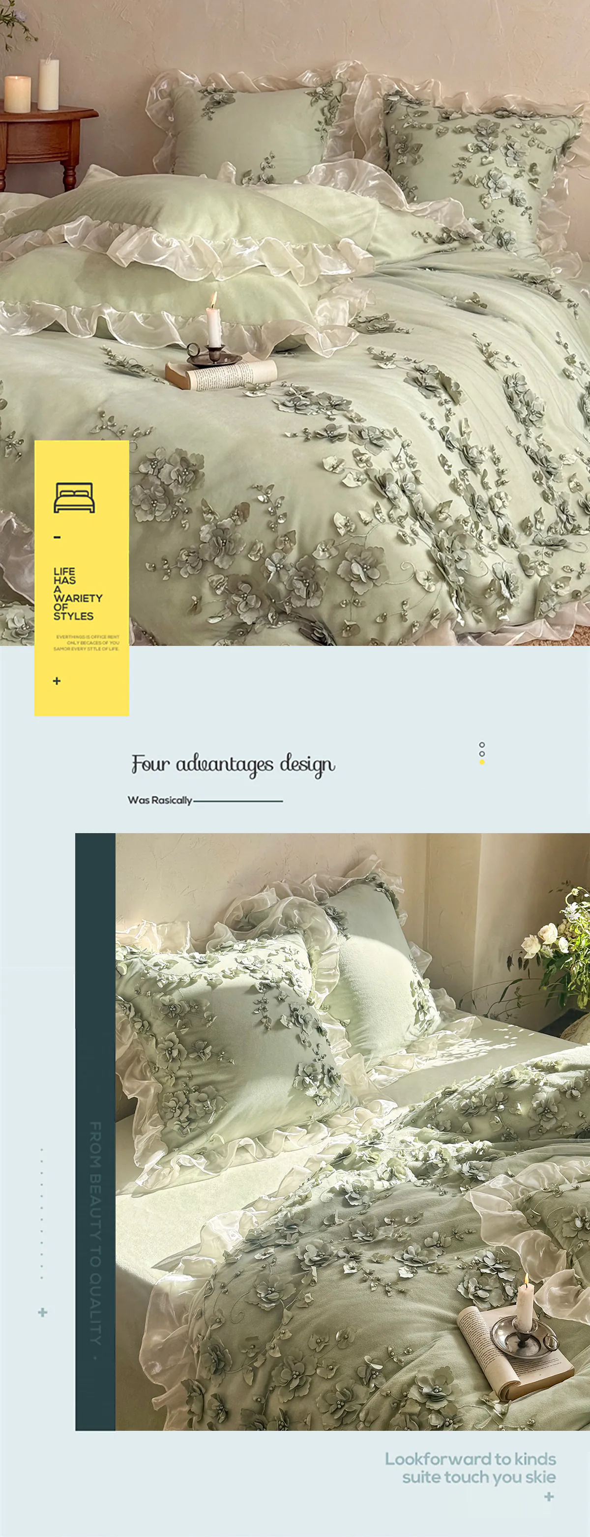 Cottage-3D-Floral-Embroidery-Ruffle-Edge-Soft-Bedding-4-Pcs-Set13