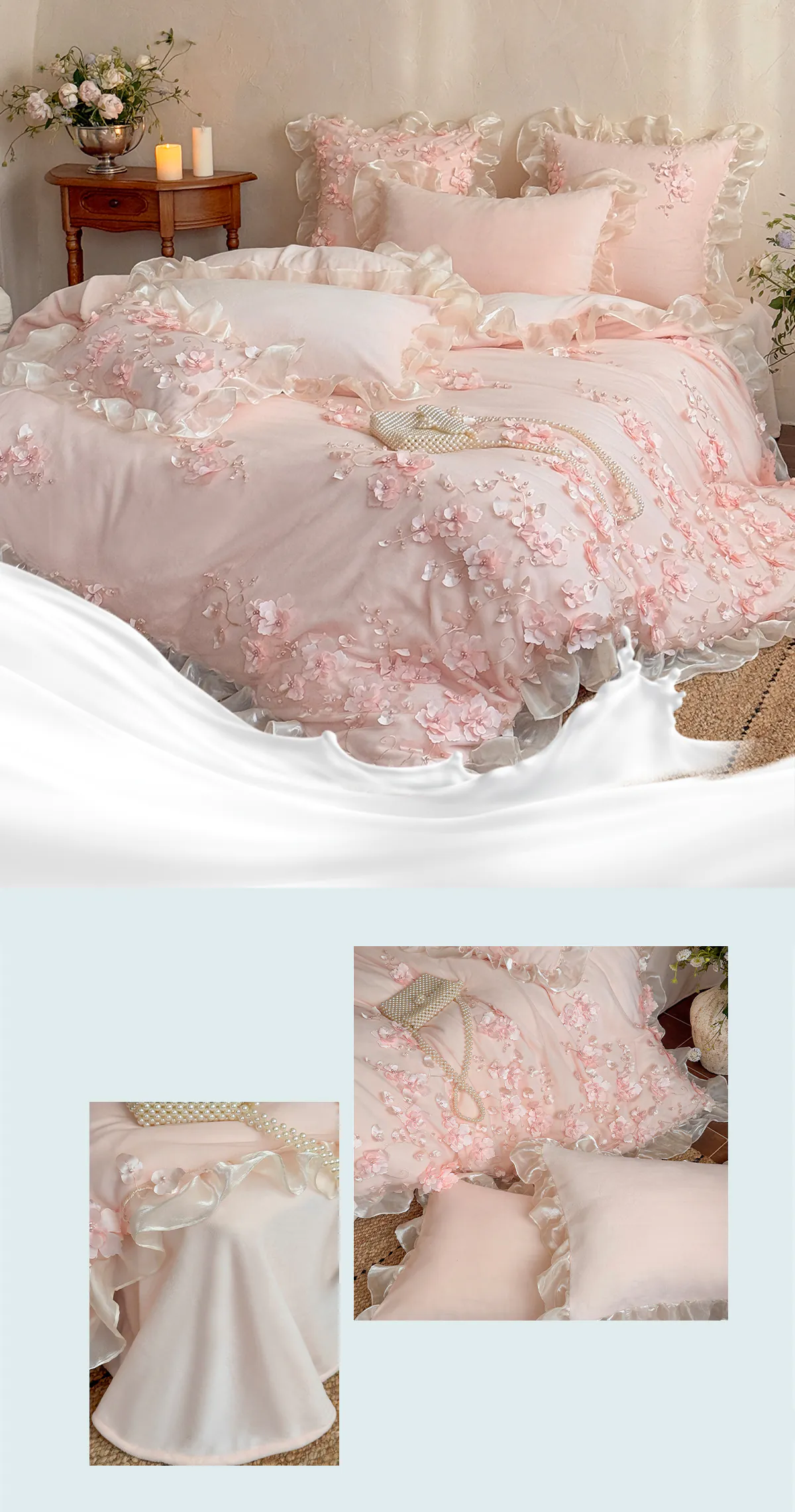 Cottage-3D-Floral-Embroidery-Ruffle-Edge-Soft-Bedding-4-Pcs-Set19