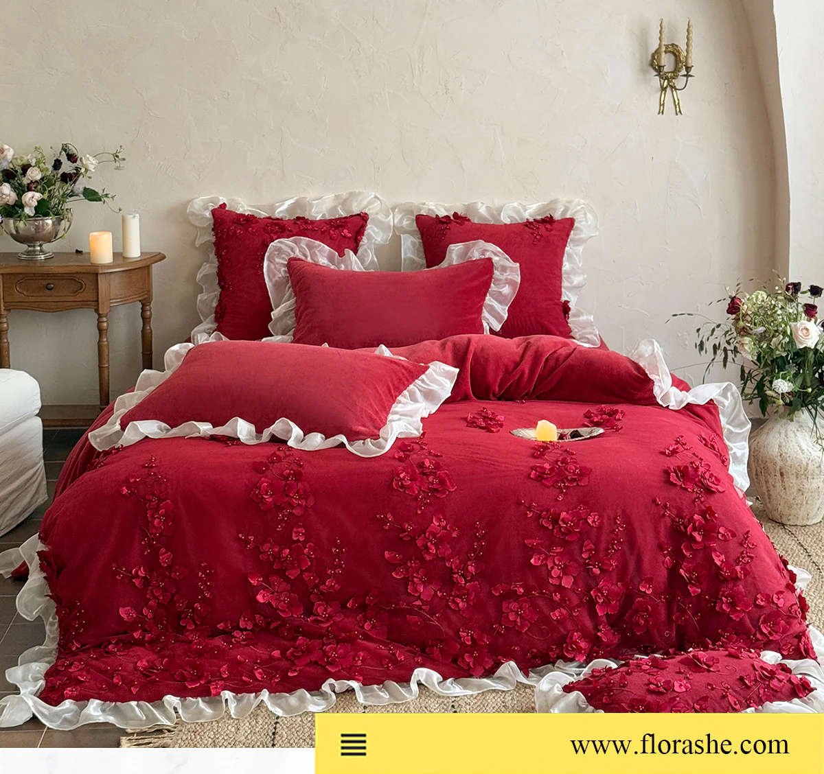 Cottage-3D-Floral-Embroidery-Ruffle-Edge-Soft-Bedding-4-Pcs-Set26
