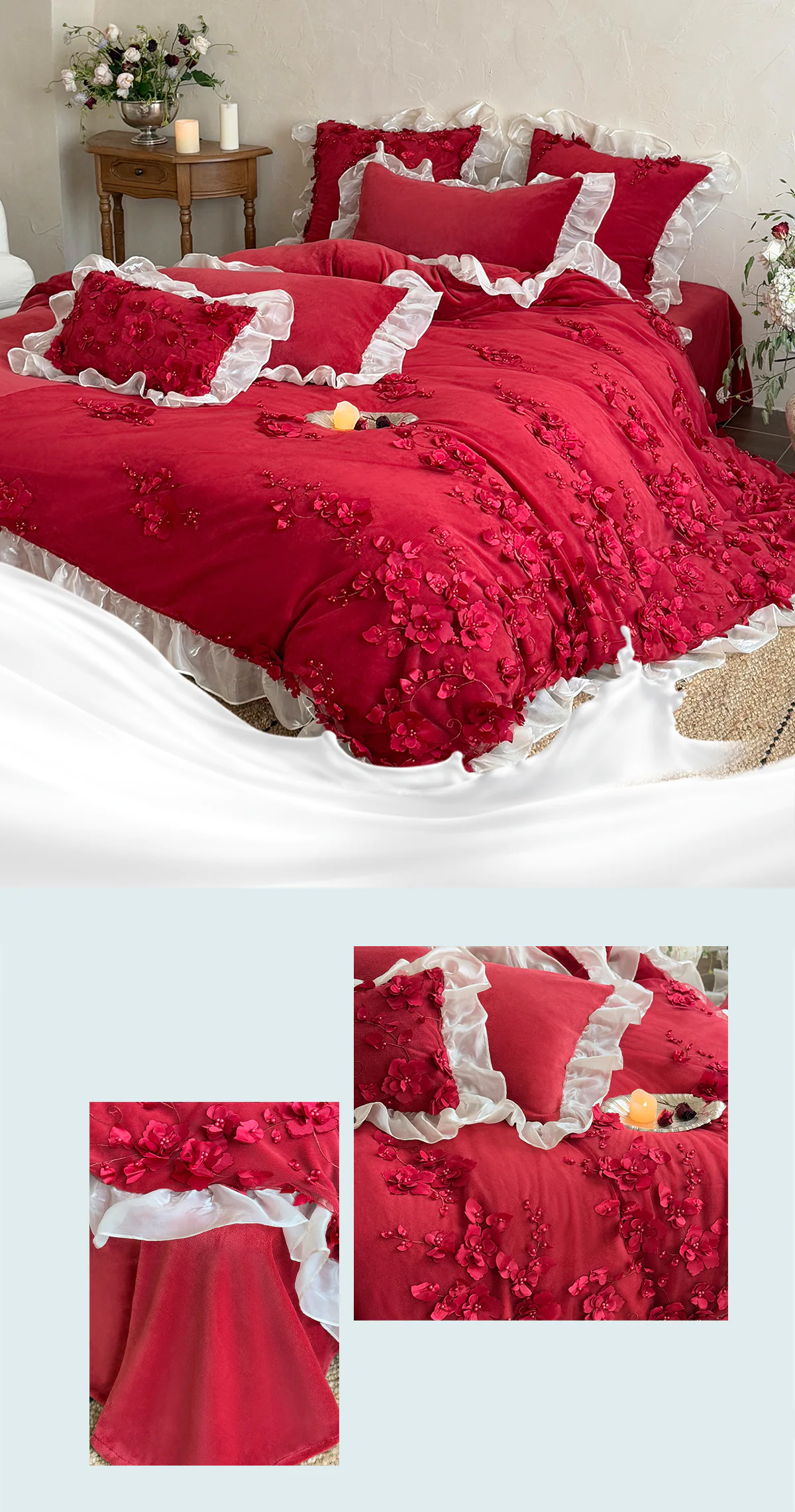 Cottage-3D-Floral-Embroidery-Ruffle-Edge-Soft-Bedding-4-Pcs-Set29