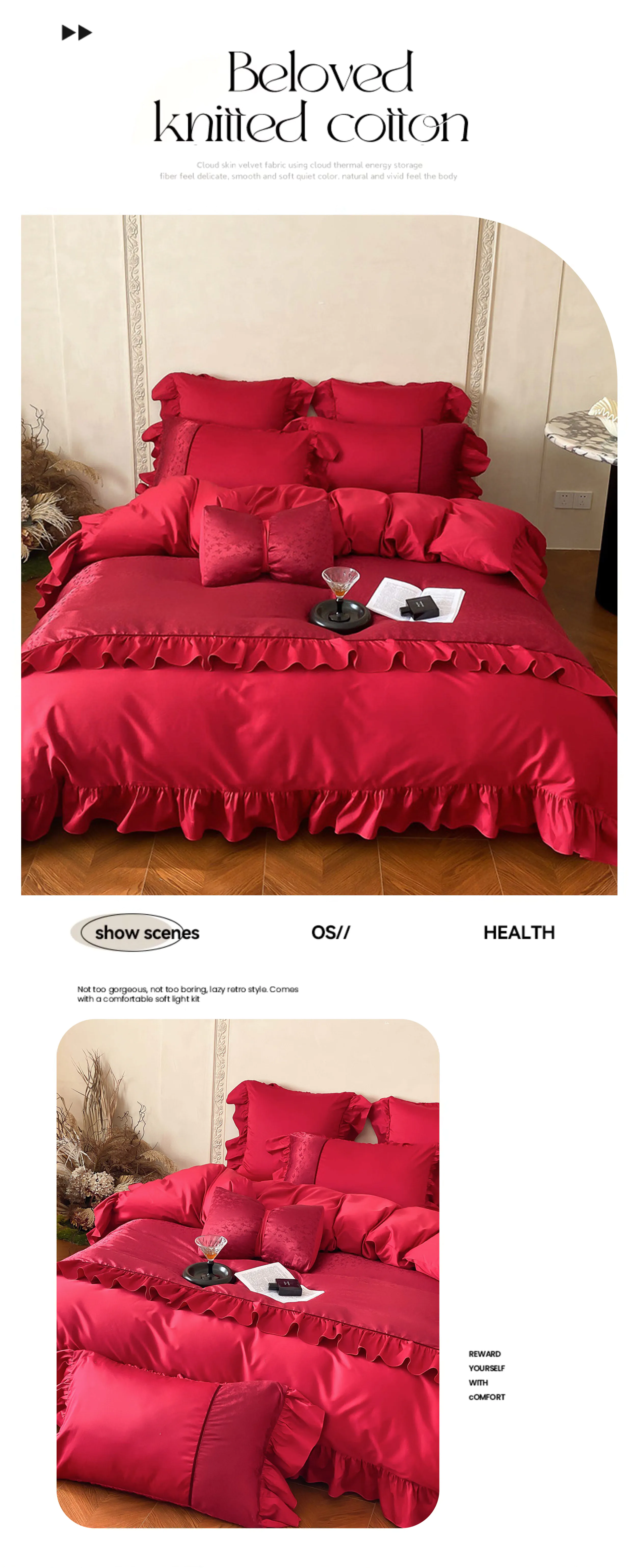 Crimson-Red-Egyptian-Cotton-Butterfly-Jacquard-Ruffle-Edge-Bedding-Set07