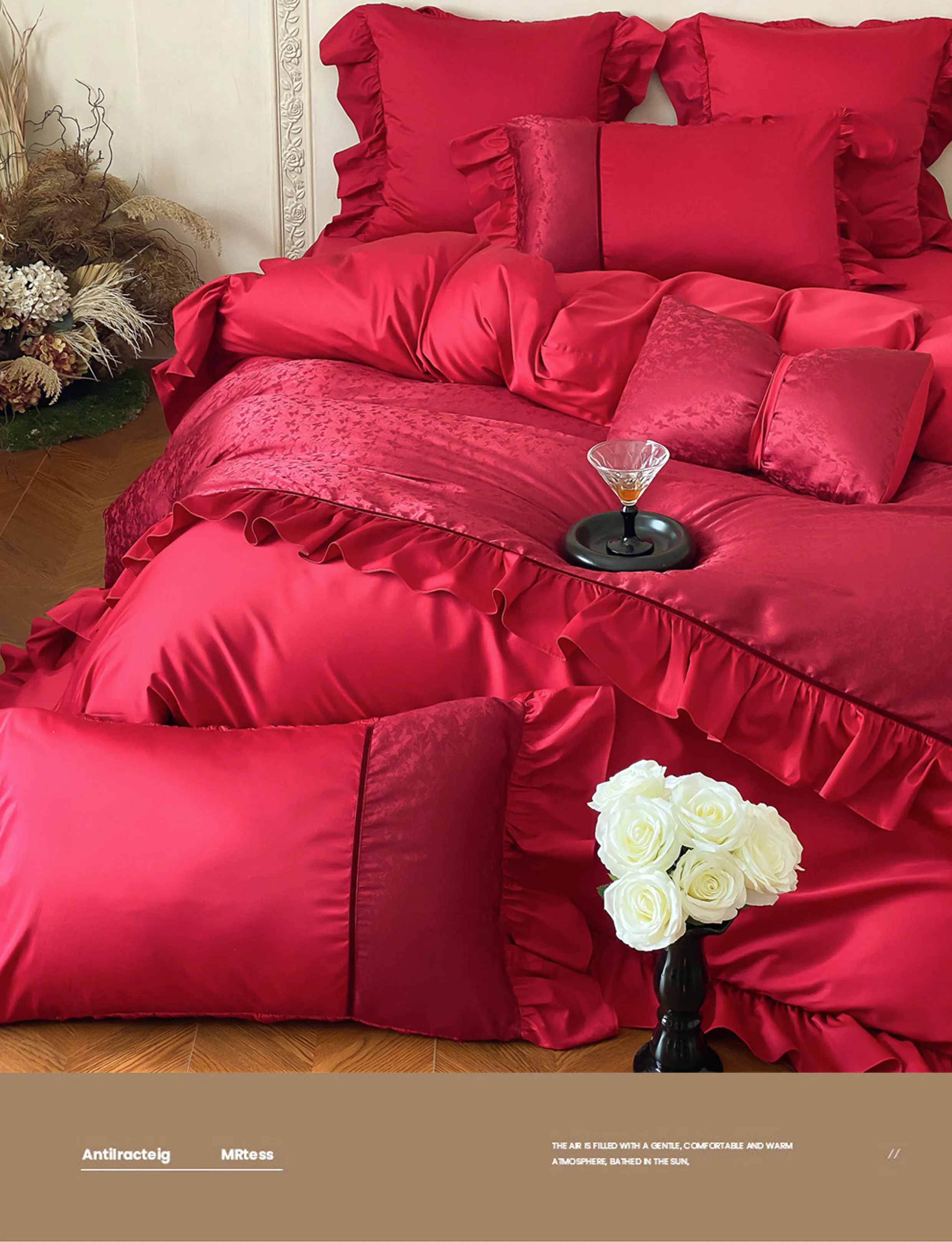 Crimson-Red-Egyptian-Cotton-Butterfly-Jacquard-Ruffle-Edge-Bedding-Set08