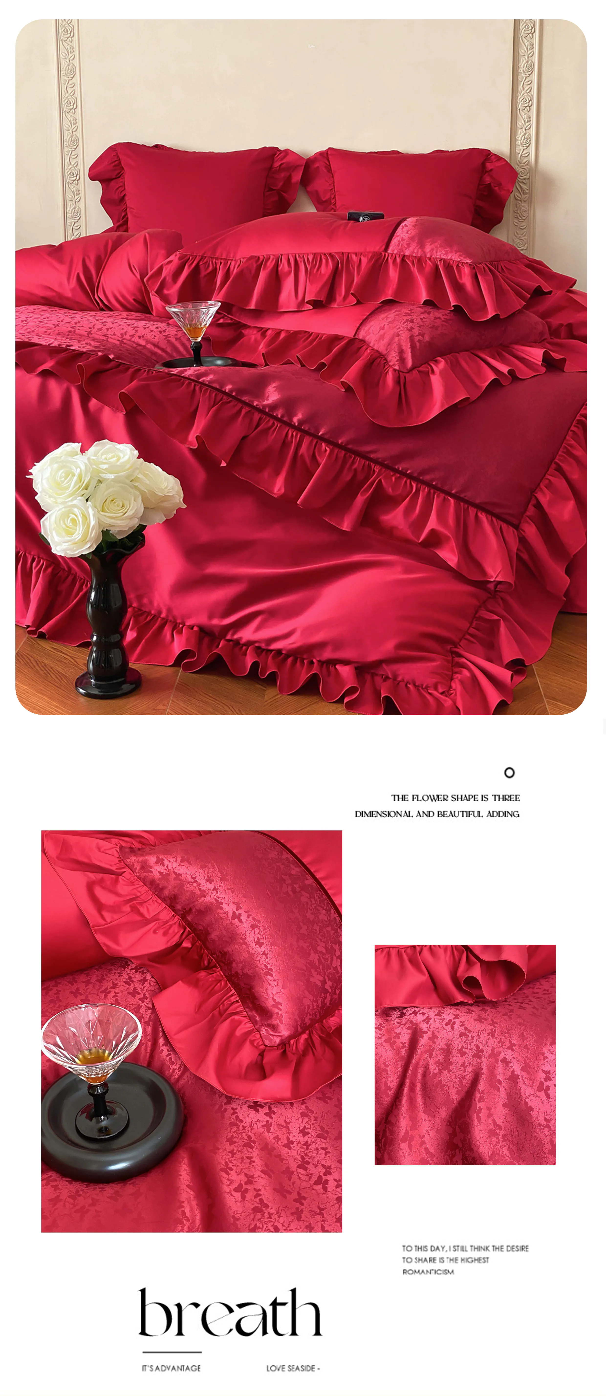 Crimson-Red-Egyptian-Cotton-Butterfly-Jacquard-Ruffle-Edge-Bedding-Set10