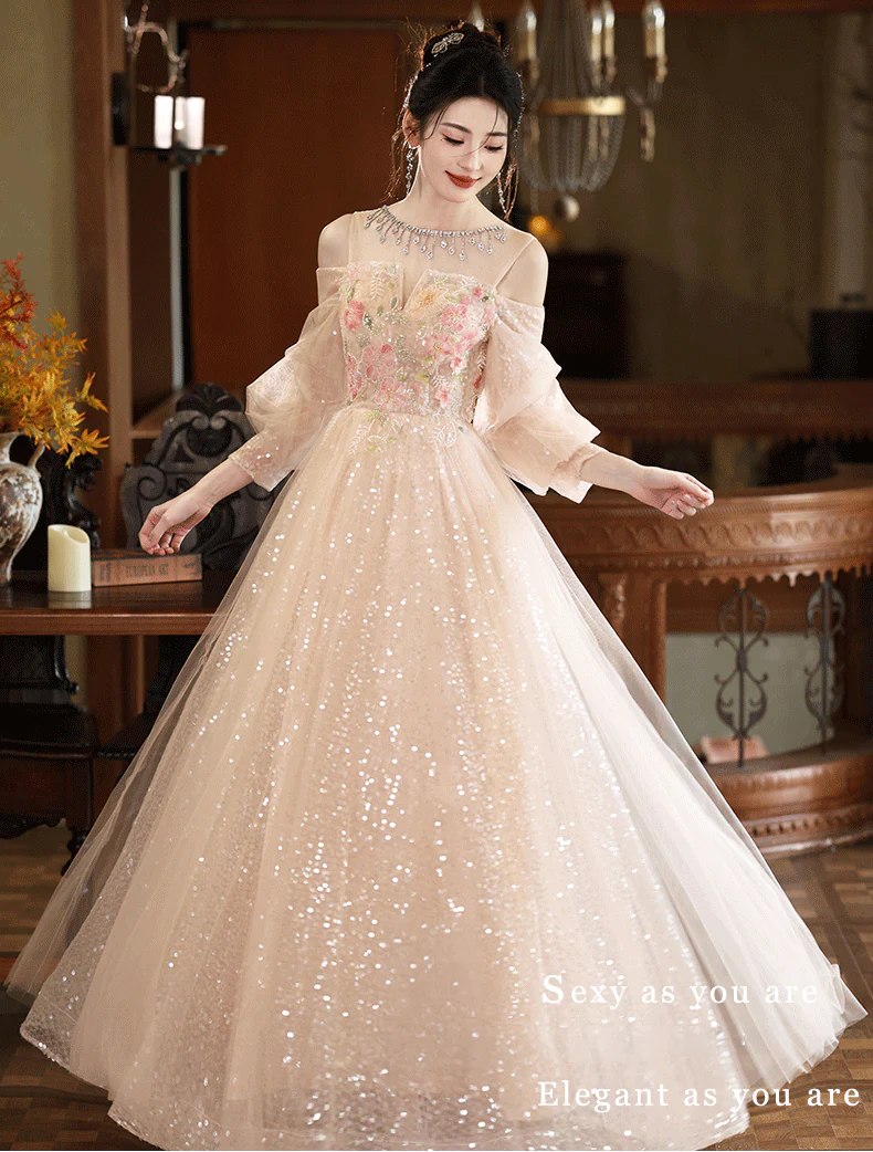 Ethereal-Champagne-Floral-Embroidery-Sheer-Puff-Sleeves-Tulle-Evening-Gown07
