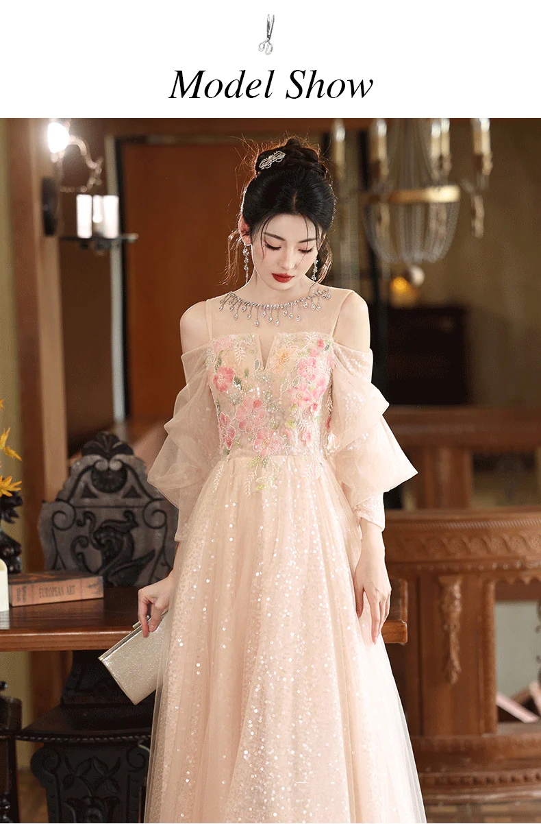 Ethereal-Champagne-Floral-Embroidery-Sheer-Puff-Sleeves-Tulle-Evening-Gown09