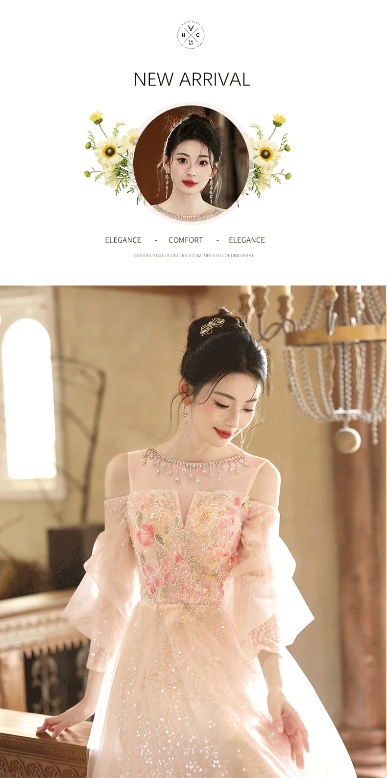 Ethereal-Champagne-Floral-Embroidery-Sheer-Puff-Sleeves-Tulle-Evening-Gown12