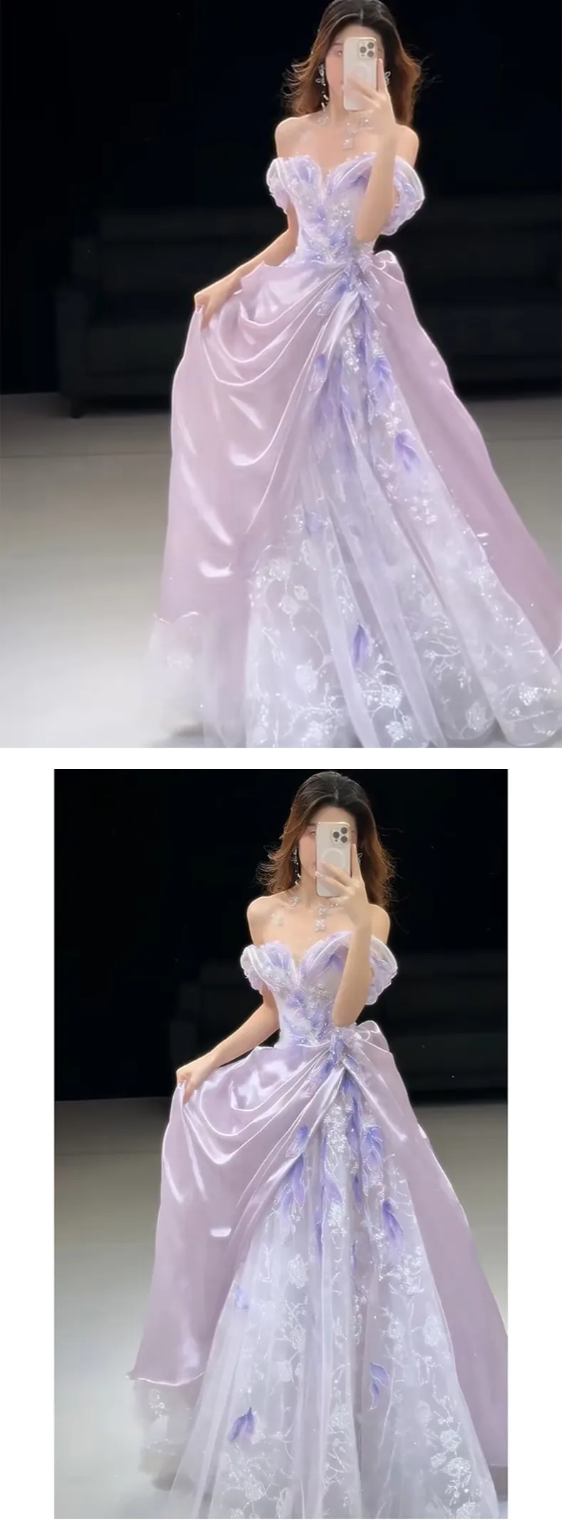 Ethereal-Lavender-Sweetheart-Neckline-Off-Shoulder-Tulle-Satin-Ball-Gown10