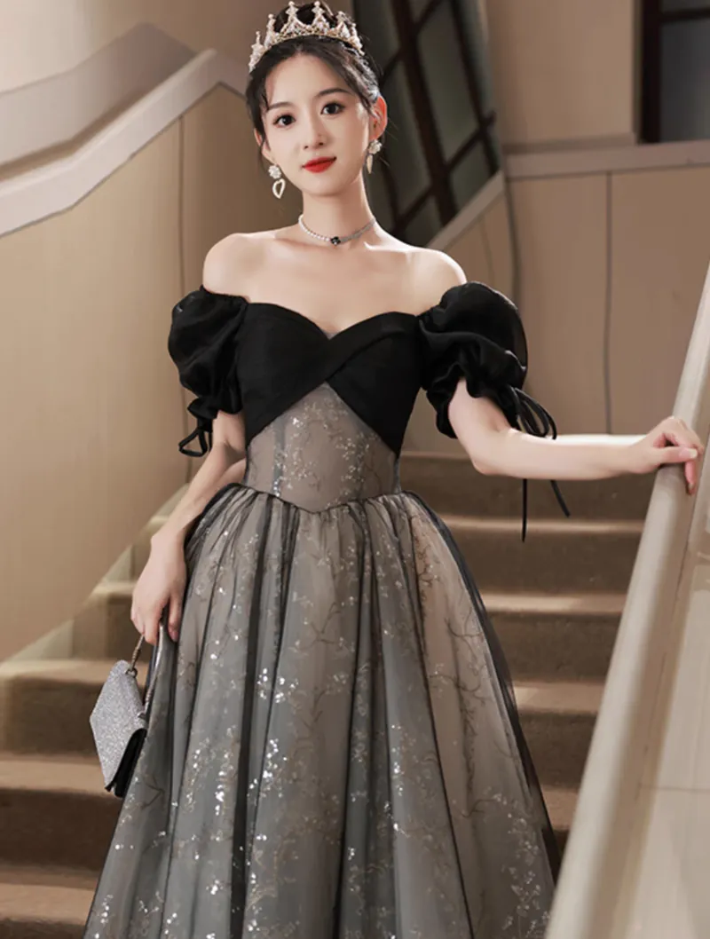 Fashion Black Off the Shoulder Audrey Hepburn Style Cocktail Party Dress01