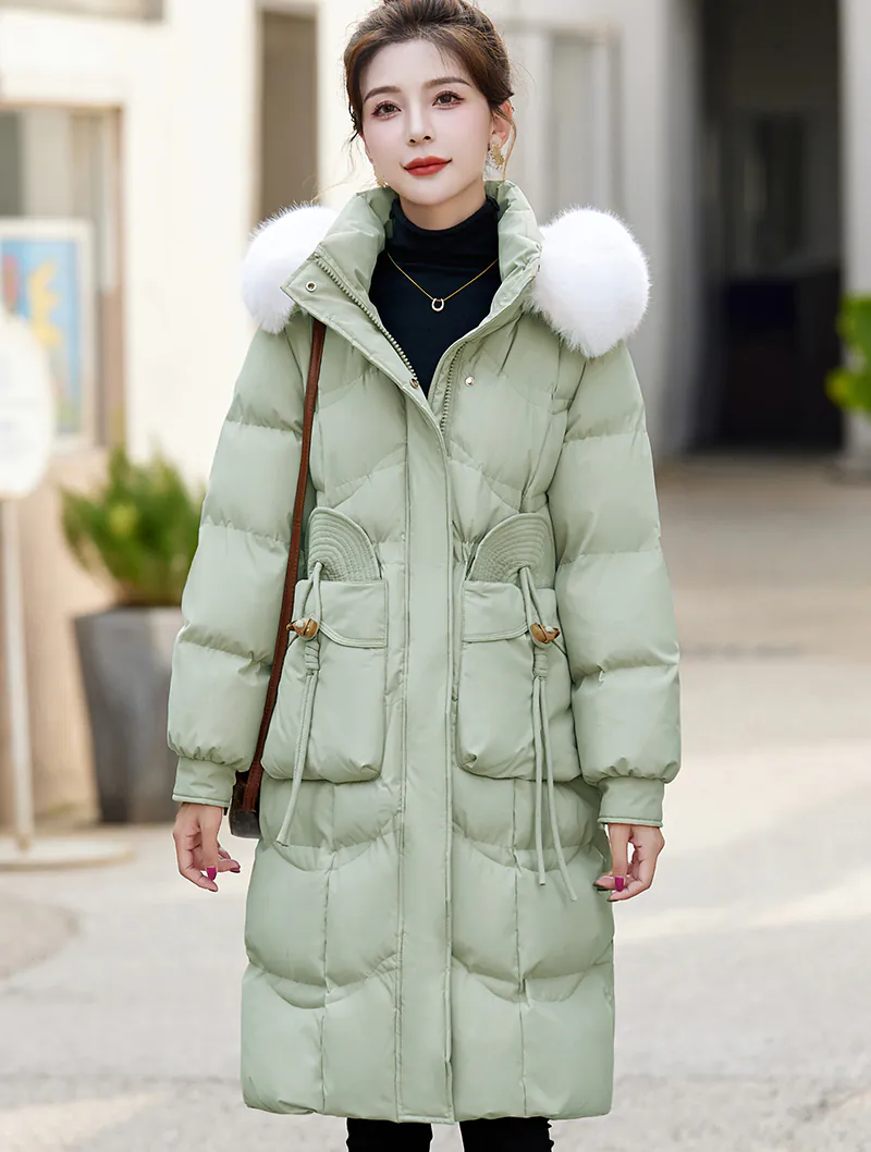 Fashion Faux Fur Hooded Solid Color Winter Coat Outdoor Parka01