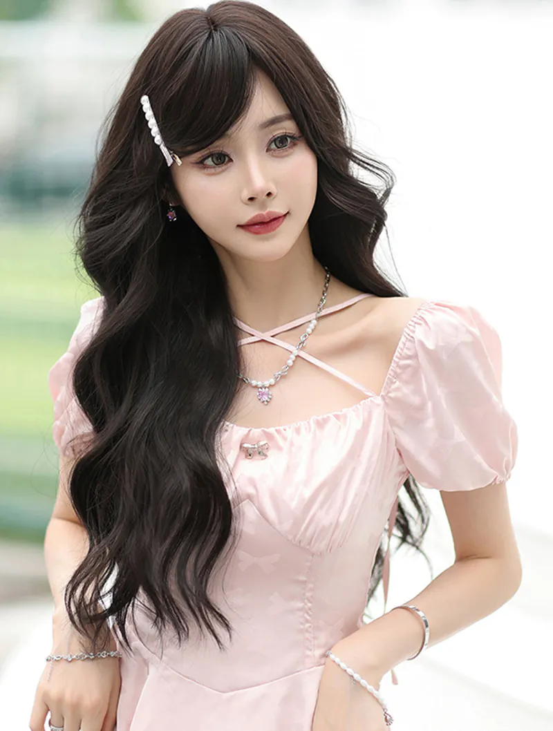 Fashion Synthetic Long Black Wavy Daily Use Wig with Side Swept Bangs04