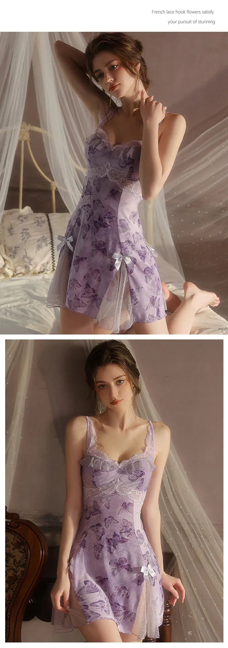 Feminine-Butterfly-Flocked-Velvet-Ruffle-Trim-Lace-Sleep-Dress-Nightgown12
