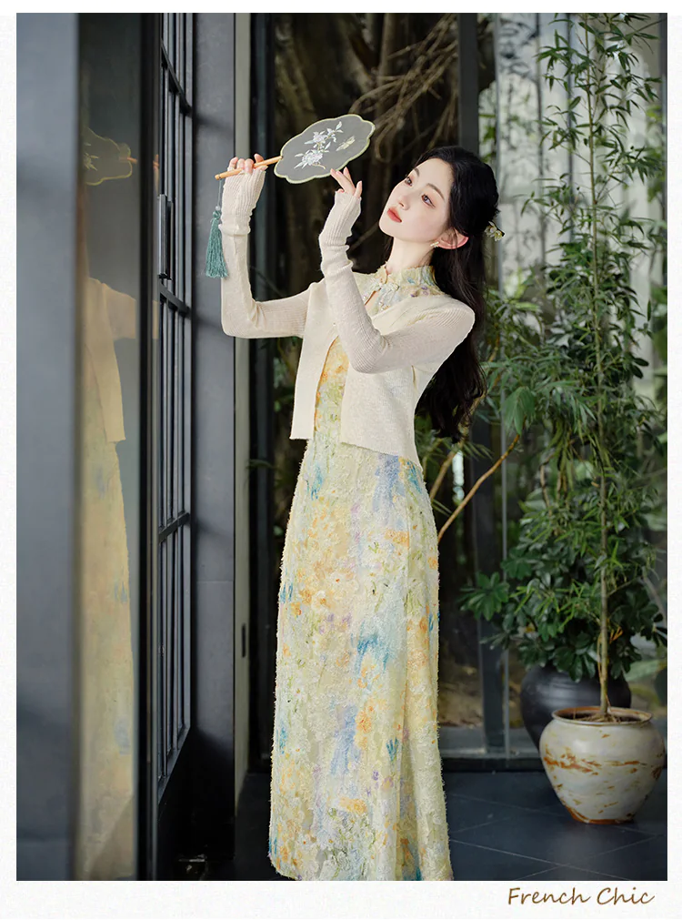 Grace-Yellow-Burn-out-Floral-Slim-Fit-Dress-with-Long-Sleeve-Cardigan-Set10
