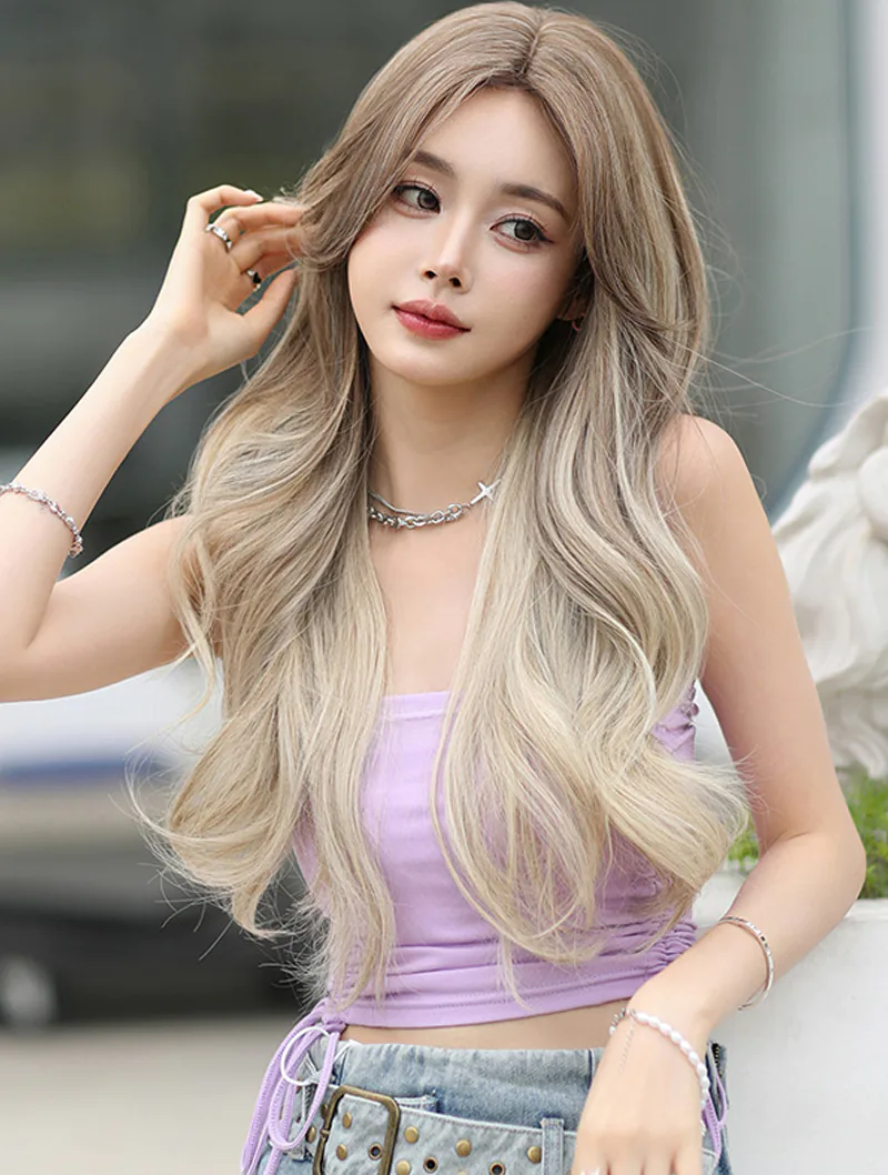 Gradient Brown Middle Part Natural Hairline Cosplay Party Halloween Wig04
