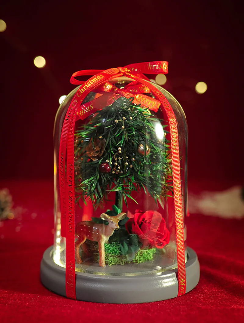 Handmade Christmas Tree in Glass Dome Unique Gift with LED Lights01