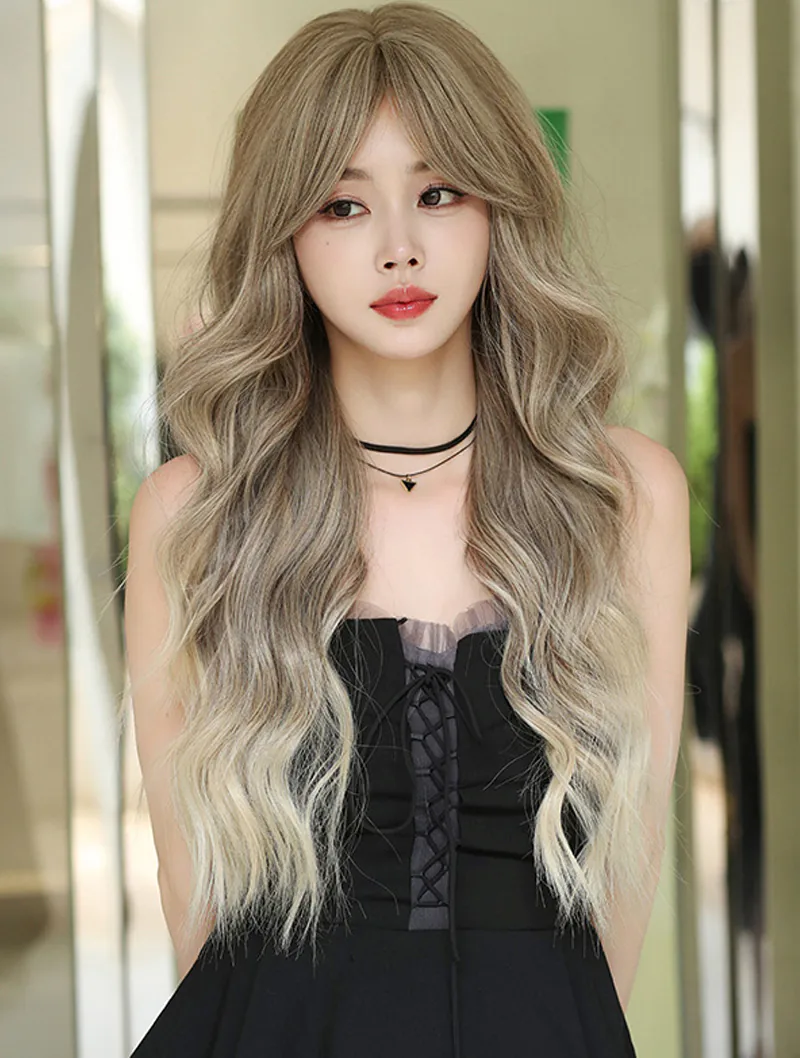 Ladies Fashionable Gradient Brown Party Dating Daily Wavy Wig01