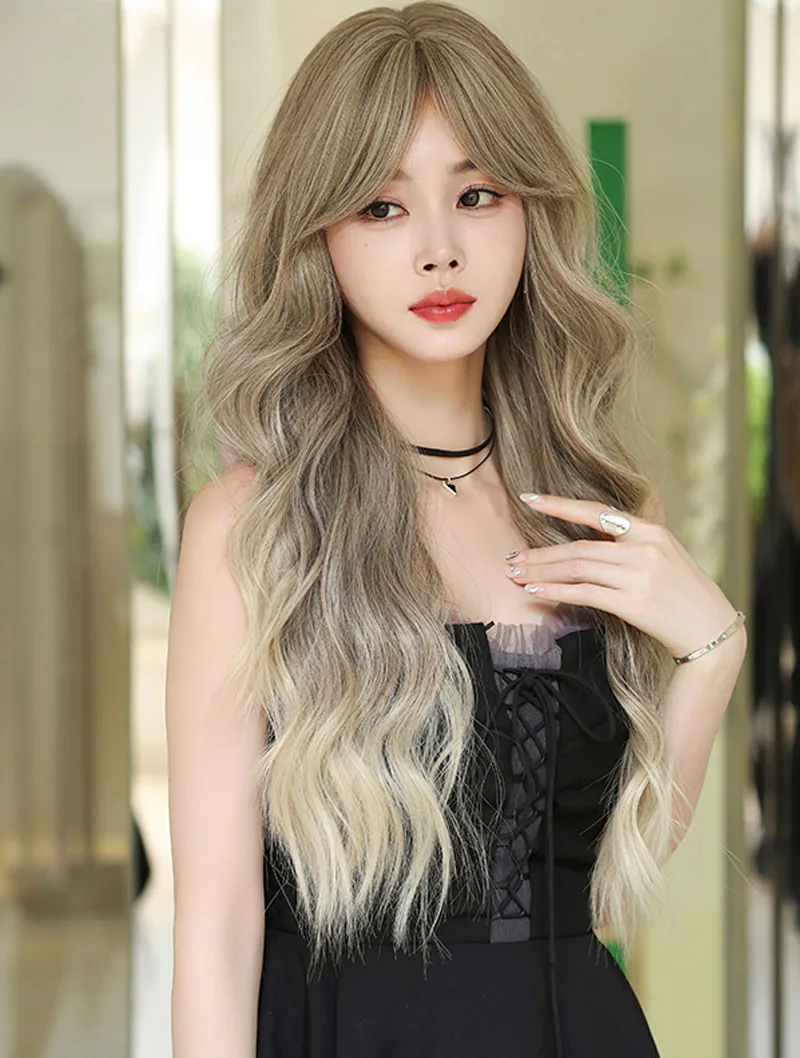 Ladies Fashionable Gradient Brown Party Dating Daily Wavy Wig02