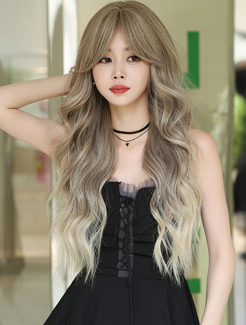 Ladies Fashionable Gradient Brown Party Dating Daily Wavy Wig01
