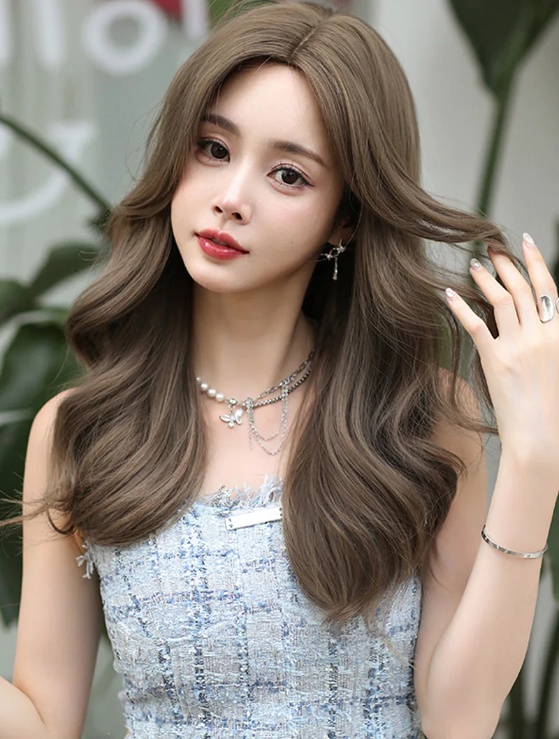 Ladies Synthetic Natural Center Part Light Brown Long Wavy Hair Wig02
