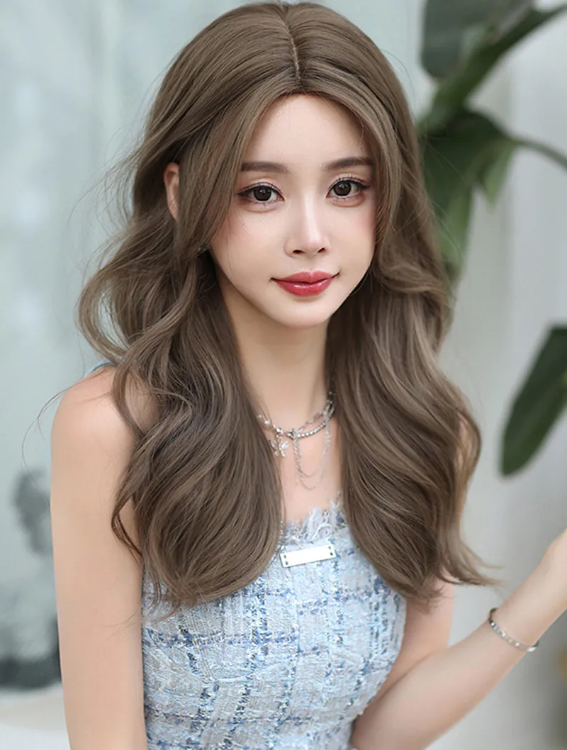 Ladies Synthetic Natural Center Part Light Brown Long Wavy Hair Wig04