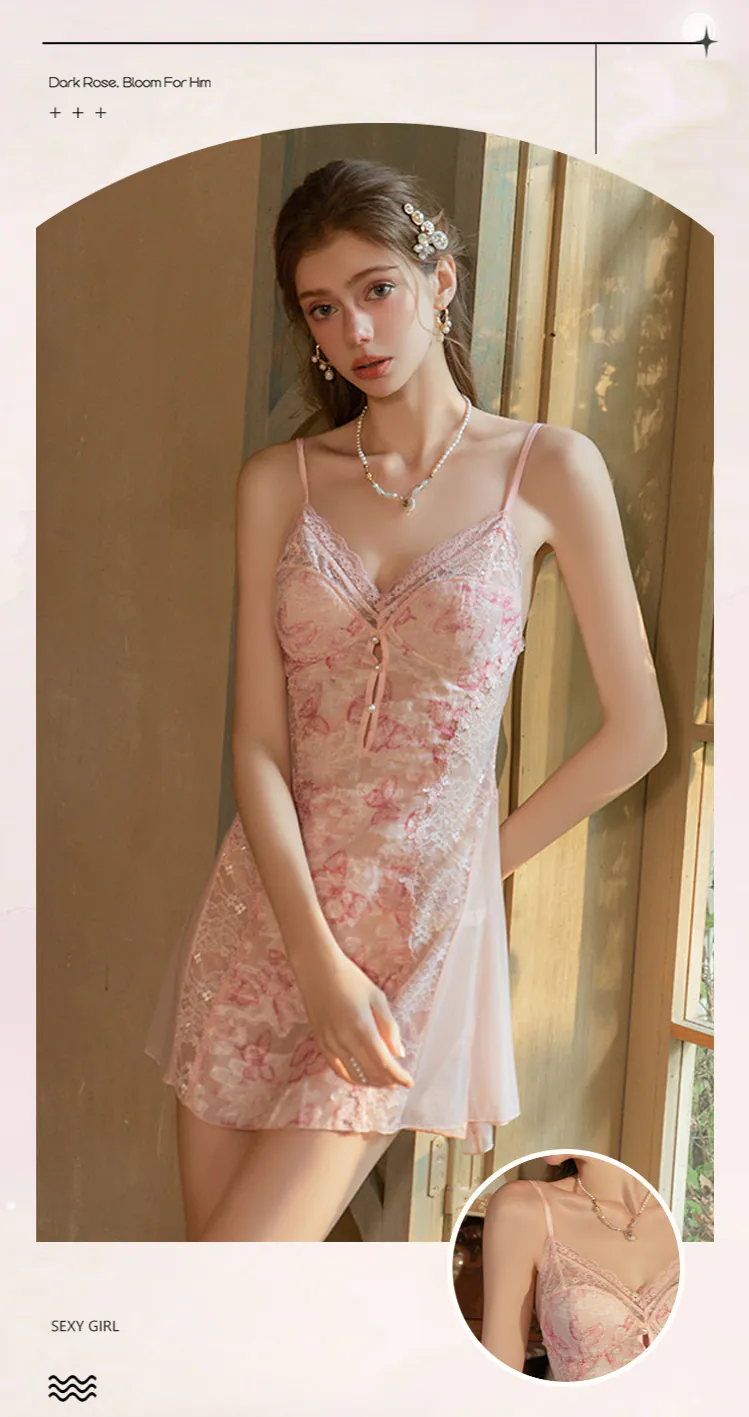 Ladies-V-Neck-Butterfly-Floral-Sheer-Mesh-Spaghetti-Lace-Nightdress08